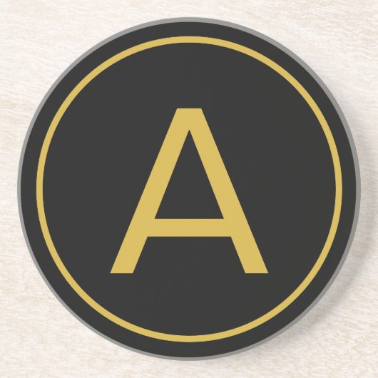 モノグラムスタイリッシュイニシャルレター金ゴールドカラーブラック コースター (正面)