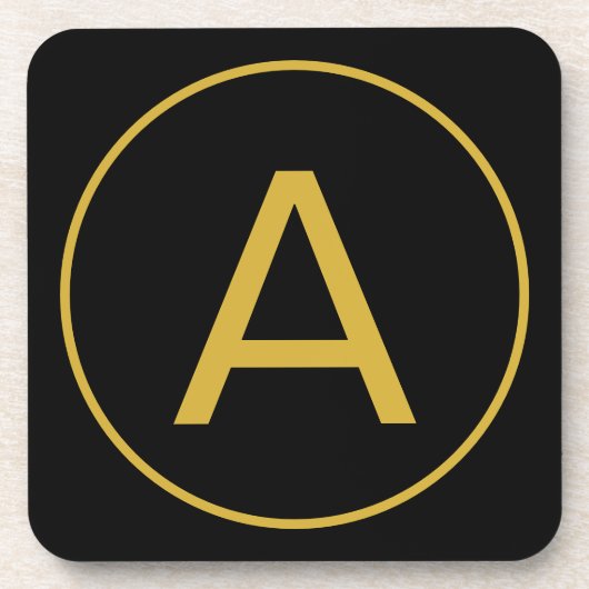 モノグラムスタイリッシュイニシャルレター金ゴールドカラーブラック コースター (正面)