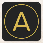 モノグラムスタイリッシュイニシャルレター金ゴールドカラーブラック スクエアペーパーコースター (正面)