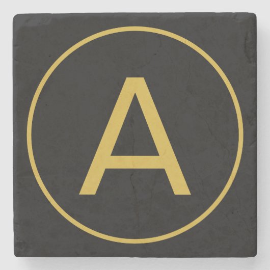 モノグラムスタイリッシュイニシャルレター金ゴールドカラーブラック ストーンコースター (正面)
