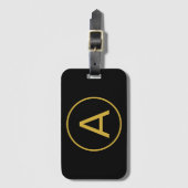 モノグラムスタイリッシュイニシャルレター金ゴールドカラーブラック ラゲッジタグ (正面縦)