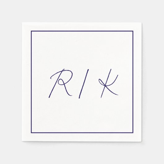モノグラムスタイリッシュイニシャル文字ネイビーブルー結婚ズ スタンダードカクテルナプキン (正面)