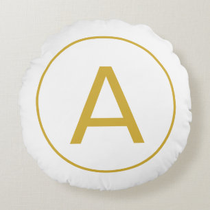 モノグラムスタイリッシュイニシャル文字金ゴールドカラーホワイト ラウンドクッション