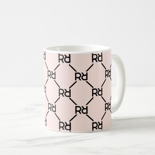 モノグラムスタイリッシュキュート赤面ピンクコーヒーマグ コーヒーマグカップ (正面右)