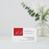 モノグラムスタイリッシュスクリプトホワイトレッドビジネスカード 名刺 (スタンド正面)