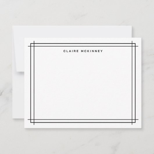 モノグラムスタイリッシュダブル縁ど白黒シック ノートカード (正面)