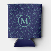 モノグラムスタイリッシュティール（緑がかった色）グリーンブルーベリーパターン 缶クーラー (正面)