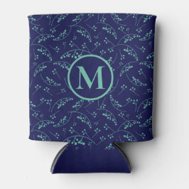 モノグラムスタイリッシュティール（緑がかった色）グリーンブルーベリーパターン 缶クーラー