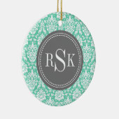 モノグラムスタイリッシュトリオミントダマスク セラミックオーナメント (右)
