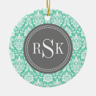 モノグラムスタイリッシュトリオミントダマスク セラミックオーナメント