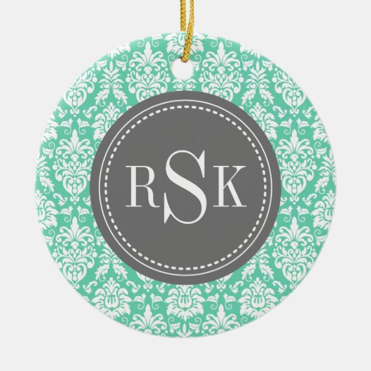モノグラムスタイリッシュトリオミントダマスク セラミックオーナメント (正面)