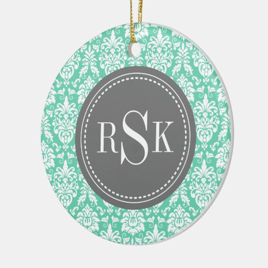モノグラムスタイリッシュトリオミントダマスク セラミックオーナメント (左)