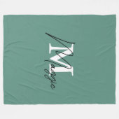 モノグラムスタイリッシュトレンディーターコイズカラーイニシャル フリースブランケット (正面(横))