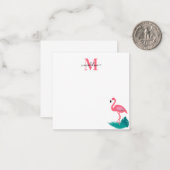 モノグラムスタイリッシュトロピカルピンクフラミンゴスクエア2 ノートカード (正面/裏面インサイチュ)