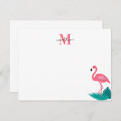 モノグラムスタイリッシュトロピカル葉ホットピンクフラミンゴ ノートカード (正面/裏面)