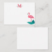 モノグラムスタイリッシュトロピカル離れピンクフラミンゴ2 ノートカード (正面/裏面)