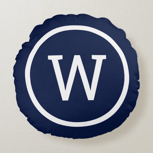 モノグラムスタイリッシュネ名門私立校風のイモダンビーブルー ラウンドクッション (正面)
