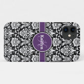 モノグラムスタイリッシュパープル白黒ダマスク Case-Mate iPhoneケース (裏面(横))