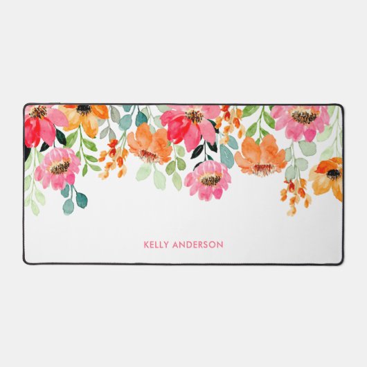 モノグラムスタイリッシュピンクウォーター色フローラ デスクマット (正面)