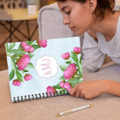 モノグラムスタイリッシュピンク植物牡丹エレガント ノートブック