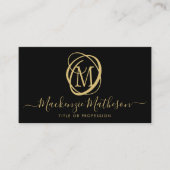 モノグラムスタイリッシュブラック金ゴールドスクリプト 名刺 (正面)
