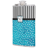 モノグラムスタイリッシュブルー水玉模様ブラックストライプ フラスク (左)