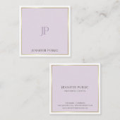 モノグラムスタイリッシュモダン金ゴールドパープルトレンディープレーン スクエア名刺 (正面/裏面)