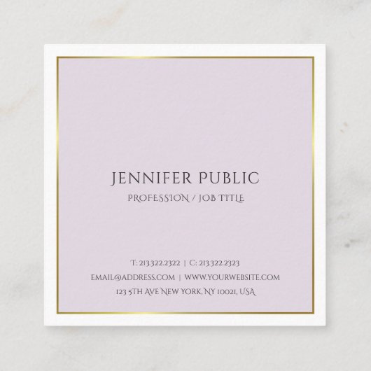 モノグラムスタイリッシュモダン金ゴールドパープルトレンディープレーン スクエア名刺 (裏面)