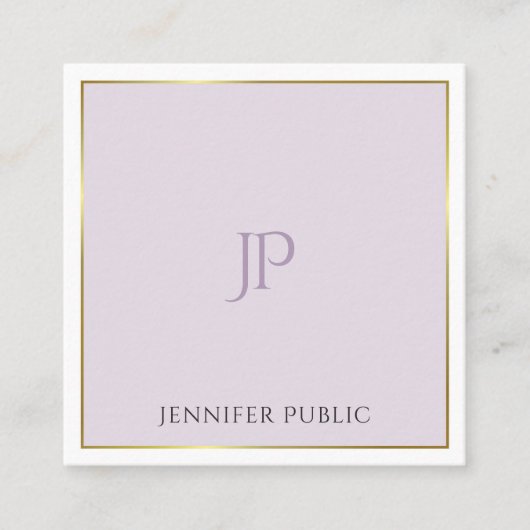 モノグラムスタイリッシュモダン金ゴールドパープルトレンディープレーン スクエア名刺 (正面)