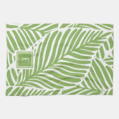 モノグラムスタイリッシュリーフパターン植物の愛好家 キッチンタオル (横)