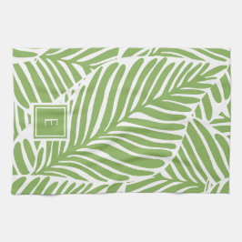 モノグラムスタイリッシュリーフパターン植物の愛好家 キッチンタオル