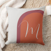 モノグラムスタイリッシュ付きオレンジ色マゼンタピンクアーチ クッション (ブランケット)