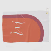 モノグラムスタイリッシュ付きサンゴとマゼンタピンクアーチ ゴルフタオル (横)