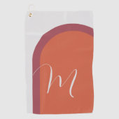 モノグラムスタイリッシュ付きサンゴとマゼンタピンクアーチ ゴルフタオル (正面)