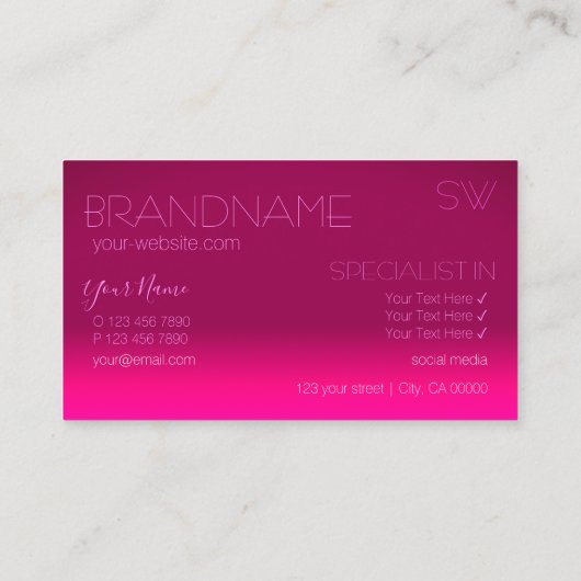 モノグラムスタイリッシュ付きピンク勾配鏡フォント 名刺 (裏面)