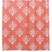 モノグラムスタイリッシュ付きピーチコーラルダマスク模様 シャワーカーテン (正面)