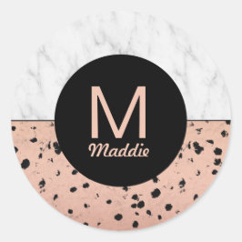 モノグラムスタイリッシュ付き大理石およびバラ金ゴールドパターン ラウンドシール
