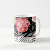 モノグラムスタイリッシュ付き牡丹と水玉模様 コーヒーマグカップ (正面右)