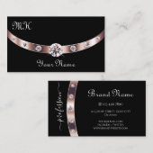 モノグラムスタイリッシュ付き黒およびバラ金ゴールドエレガント 名刺 (正面/裏面)
