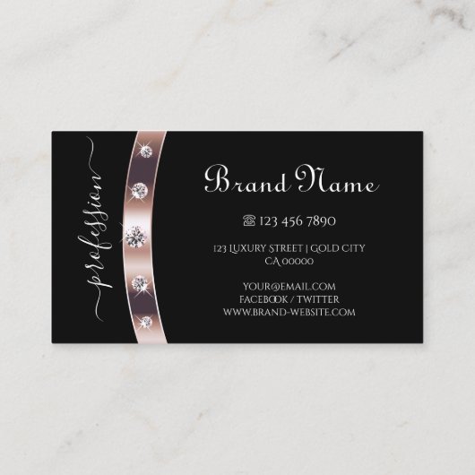 モノグラムスタイリッシュ付き黒およびバラ金ゴールドエレガント 名刺 (裏面)