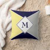 モノグラムスタイリッシュ幾何学的 |ネイビーイエローグレー クッション (ブランケット)