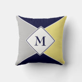 モノグラムスタイリッシュ幾何学的 |ネイビーイエローグレー クッション (裏面)