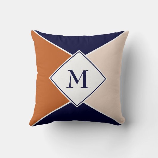 モノグラムスタイリッシュ幾何学的 |ネイビータンクリーム クッション (裏面)