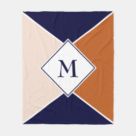 モノグラムスタイリッシュ幾何学的 |ネイビータンクリーム フリースブランケット