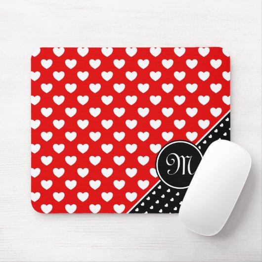 モノグラムスタイリッシュ赤と黒、白のハート マウスパッド (マウス)
