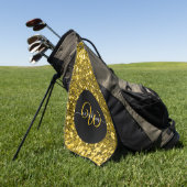 モノグラムスタイリッシュ金ゴールドグリッター名黒 ゴルフタオル (グリーン)