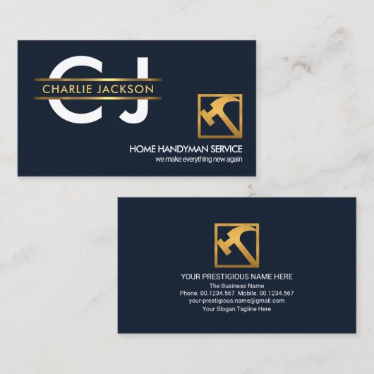 モノグラムスタイリッシュ金ゴールドプラカード手作りビルダー 名刺 (正面/裏面)