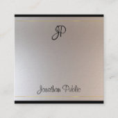 モノグラムスタイリッシュ金ゴールド銀イニシャルテンプレート スクエア名刺 (正面)