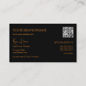 モノグラムスタイリッシュQRコードと宝石で黒 名刺 (裏面)