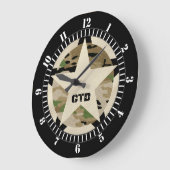 モノグラムスターヴィンテージカーキグリーン迷彩柄オン ラージ壁時計 (傾斜)